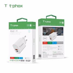 WALL CHARGER T-PHOX GLORY 45W USB/USB-C WHITE