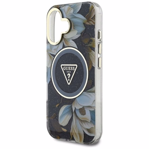 Guess Glitter Flowers Triangle Buttons MagSafe ümbris jaoks iPhone 16 must