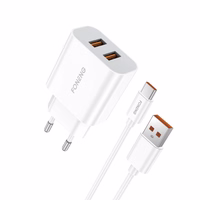 FONENG võrgulaadija EU45 2.4A 12W 2xUSB + kaabel USB-C valge