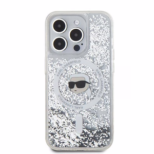 Чехол Karl Lagerfeld Liquid Glitter Karl Head MagSafe для iPhone 15 Pro Max - прозрачный