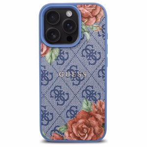 Guess 4G Flowers Print MagSafe ümbris jaoks iPhone 16 Pro Max - sinine