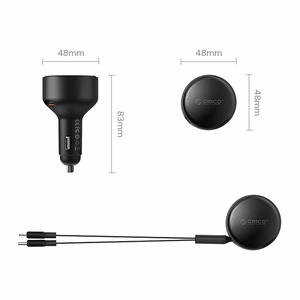 Orico Dual Stretch 60W USB-C autolaadija kahe sissetõmmatava USB-C + Lightning kaabliga - must