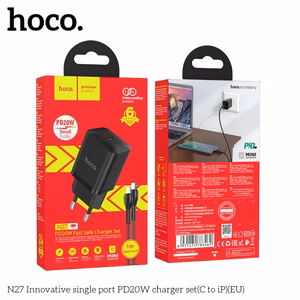 Laadija Hoco N27 must (PD20W) + Type-C / Lightning 100cm kaabel