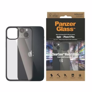 PanzerGlass ClearCase antibacterial ümbris jaoks iPhone 14 Plus / 15 Plus - läbipaistev and must