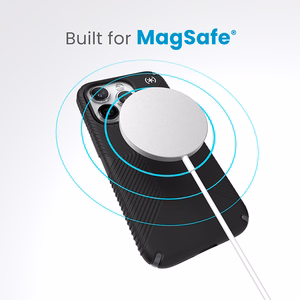 Speck Presidio2 Grip MagSafe ümbris seadmele iPhone 15 Pro, must kiltkivihallide detailidega