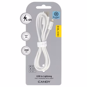 Blavec Kaabel Candy braided - USB to Lightning - 2,4A 2 metres Apple CarPlay (CCA-UL24W20) valge