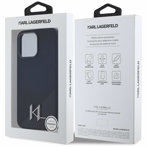 Чехол Karl Lagerfeld для iPhone 15 Pro Max совместимый с MagSafe KLHMP15XSCMKMPCK (Silicone Initial Metal Logo) чёрный