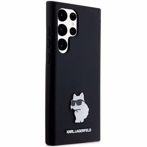 Karl Lagerfeld Silicone Choupette Metal Pin ümbris jaoks Samsung Galaxy S23 Ultra - must