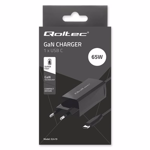 Qoltec 52419 65W GaN ülikiiret laadimist toetav laadija | 5-20V | 3-3.25A | USB-C 3.1