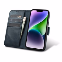 iCarer õlivaha rahakoti ümbris 2in1 Case iPhone 14 Anti-RFID nahast Flip Case Sinine (WMI14220721-BU)