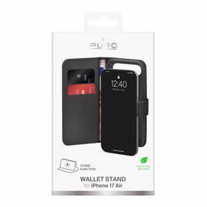 Puro Wallet Stand Ümbris jaoks iPhone 17 Air made of eco-leather, with a flap, wallet and stand function - must