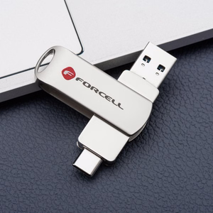 Pendrive 64GB USB 3.2 Gen 1 (USB A / USB C) Forcell F-Data Metal Duo hõbedane
