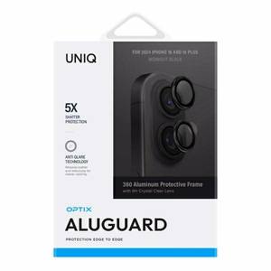 Uniq Optix Aluminum защита объектива камеры iPhone 16 / 16 Plus с аппликатором - черный