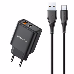Laadija Awei PD81T-EU 22.5W USB-A/USB-C + USB-A to USB-C kaabel 1.0m must