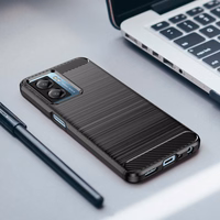 Carbon Case for Xiaomi Poco F4 5G paindlik silikoonist süsinikkate must