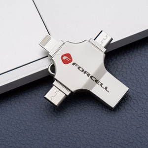 Pendrive 32GB USB 3.2 Gen 1 (USB A / USB C / Lightning / Micro USB) Forcell F-Data Metal Quad hõbedane