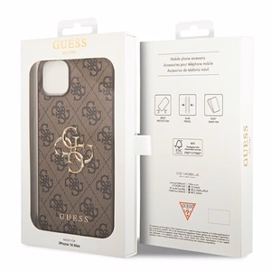 Guess 4G suur metallist logo ümbris iPhone 14 jaoks - pruun