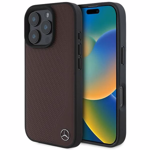 Mercedes MB Wood Imitation Leather MagSafe Ümbris jaoks iPhone 16 Pro Max - punane