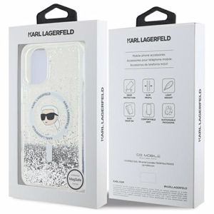 Karl Lagerfeld Liquid Glitter Karl Head Magsafe iPhone 16 Ümbris - Clear
