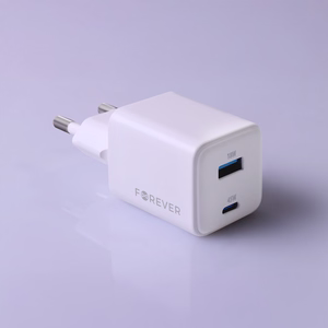 Forever TC-08-45AC GaN PD QC laadija 1x USB-C 1x USB 45W valge