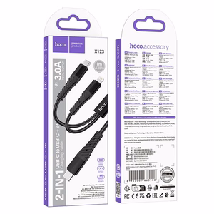 Кабель 2in1 USB C to USB C+Lightnig Hoco 1 m X123 черный