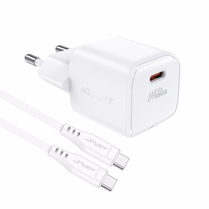 Acefast A73 Mini PD 20W GaN wall laadija + USB-C kaabel - valge