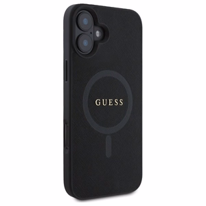 Guess Saffiano Classic Logo MagSafe ümbris jaoks iPhone 16 - must