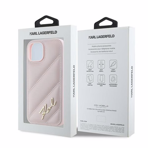 Karl Lagerfeld Diagonal Quilted Script ümbris jaoks iPhone 14 / 15 / 13 - roosa