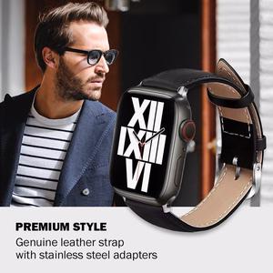 Crong Noble Band ehtsast nahast rihm Apple Watch 44 / 45 / 46 / 49 mm kellale, Black Noir värvitoonis