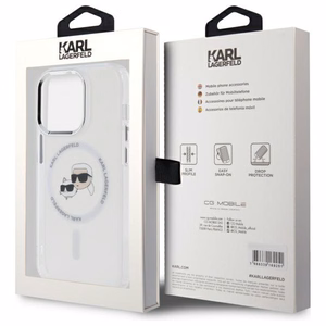 Karl Lagerfeld IML Metal Karl & Choupette Head MagSafe Ümbris jaoks iPhone 14 Pro Max - valge