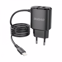 Laadija Dudao "A2ProL" Must (2xUSB) + integrated "Lightning" kaabel