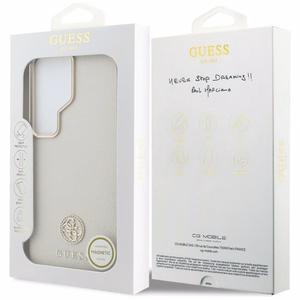 Guess ümbris Rhinestone Round Logo MagSafe Samsung Galaxy S26 Ultra beež