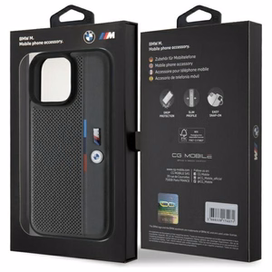 BMW M Perforated Tricolor Detail Line iPhone 16 Pro Ümbris - Dark hall