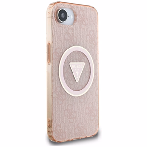 Оригинальный чехол GUESS IML Metal Glitter 4G Circle Triangle MagSafe для iPhone 17e/16e розовый