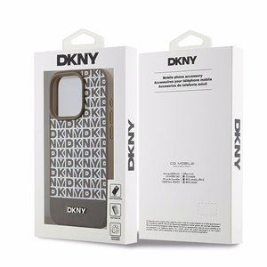 DKNY Leather Printed Pattern Metal Logo MagSafe Ümbris jaoks iPhone 15 Pro - Brown