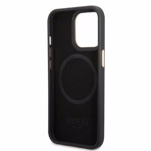 Guess GUHMP13LSAPSTK iPhone 13 Pro / 13 6.1" чёрный/чёрный жёсткий чехол Peony Logo Plate MagSafe