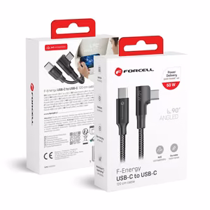 Cable USB C to USB C Forcell F-Energy QC4.0 PD 3A 60W Cafule 90° 1,2 m CC-1Deg black