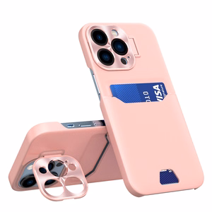 Leather Stand Ümbris jaoks iPhone 14 Pro Card Wallet Cover with Stand roosa