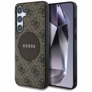 Guess 4G Round Patch Classic Logo MagSafe Case for Samsung Galaxy S25 Plus Brown