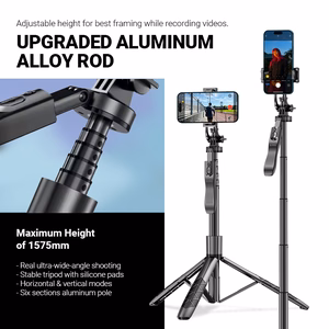 Crong SelfieGo Ultra alumiiniumist Bluetooth-selfipulk ja statiiv, must