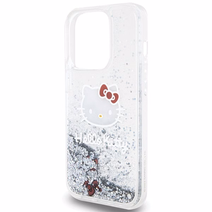 Hello Kitty Liquid Glitter Charms Kitty Head ümbris jaoks iPhone 15 Pro - hõbedane