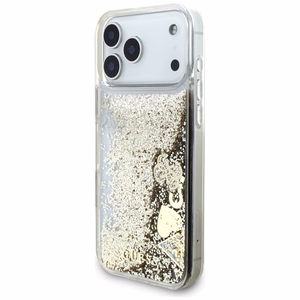 kuldne Guess Liquid Glitter 4G Charms ümbris iPhone 18 Pro Max / 17 Pro Max jaoks