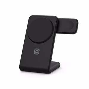 Crong MagSpot Pivot Stand kolm-ühes juhtmevaba laadija iPhone'ile, Apple Watchile ja AirPodsidele, MagSafe'iga ühilduv, must