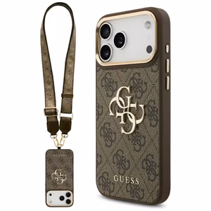 Guess 4G Big 4G Classic Logo Big Strap Metal Buttons чехол iPhone 17 Pro Max коричневый