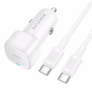 Borofone autolaadija BZ34A Cloud - Type C - PD 20W koos C-tüüpi C-tüüpi valge laadijaga