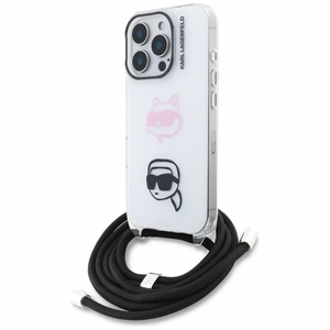 Karl Lagerfeld IML Crossbody Karl&Choupette Head Ümbris for iPhone 16 Pro - valge
