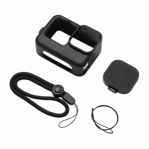 Puluz silikoonümbris GoPro HERO12, HERO11, HERO10 ja HERO9 Blackile objektiivikatte ja rihmaga (must)