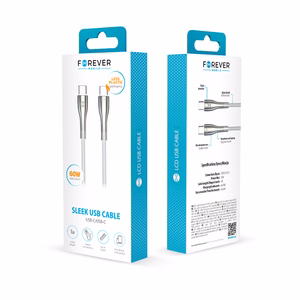 Forever Sleek kaabel USB-C - USB-C 1,0 m 60W valge