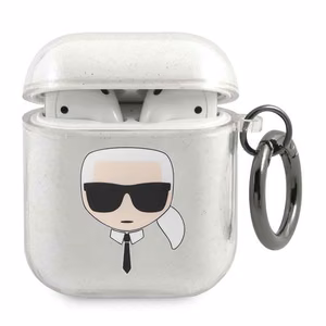 Karl Lagerfeld Glitter Karl's Head ümbris AirPodsile 1/2 - hõbedane