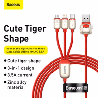 Baseus Kaabel Year of the Tiger 3 in 1 - USB to Type C, Lightning, Micro USB - 3,5A 1,2 metres (CASX010009) punane